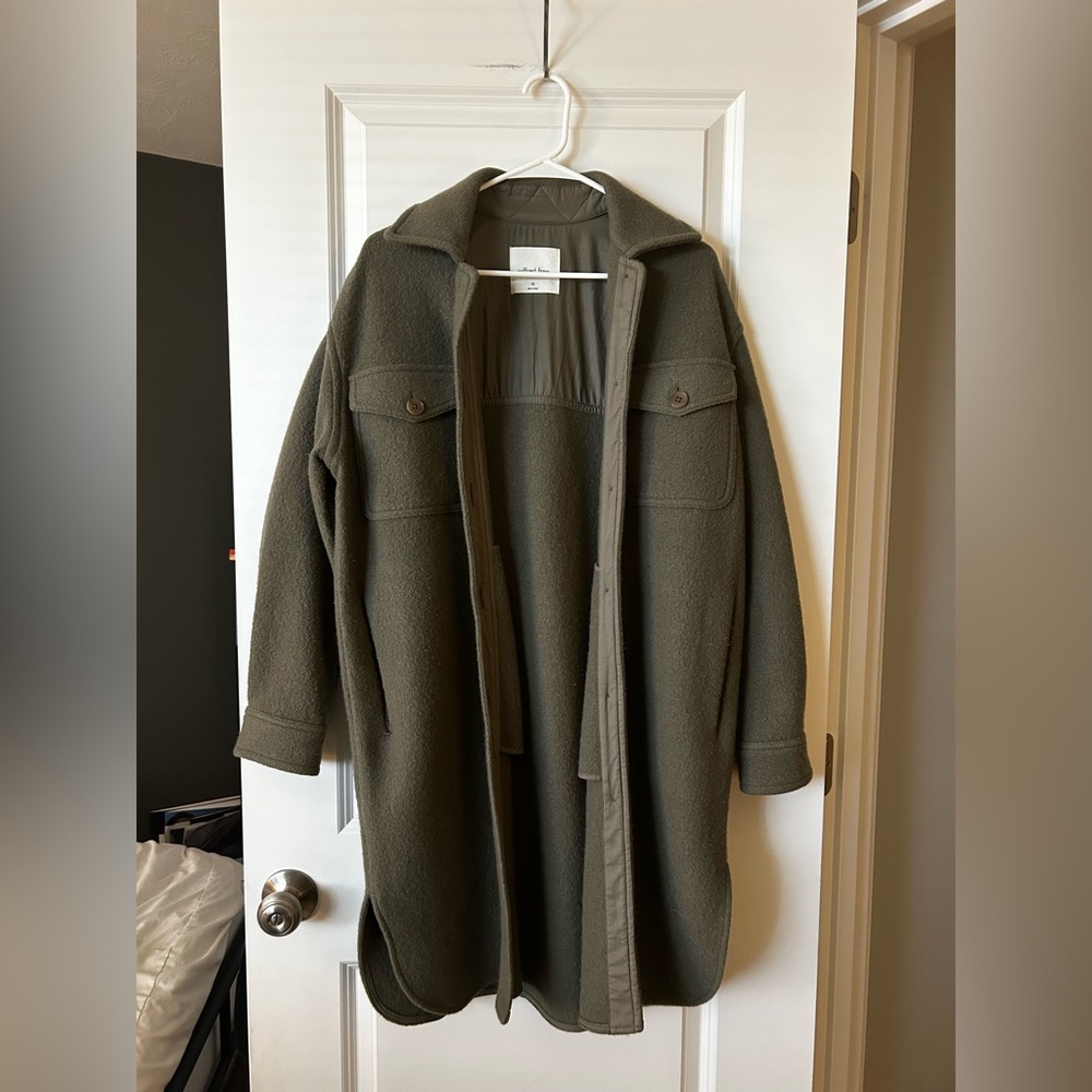 Wilfred Free Aritzia 100% Merino Wool Olive Green Coat Jacket